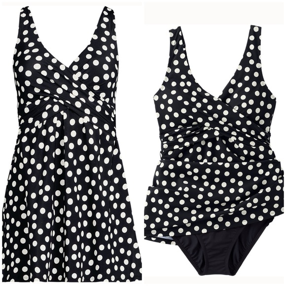 Lands' End Black and White One Piece Swimwear with Polka Dots - Picture 6 of 7